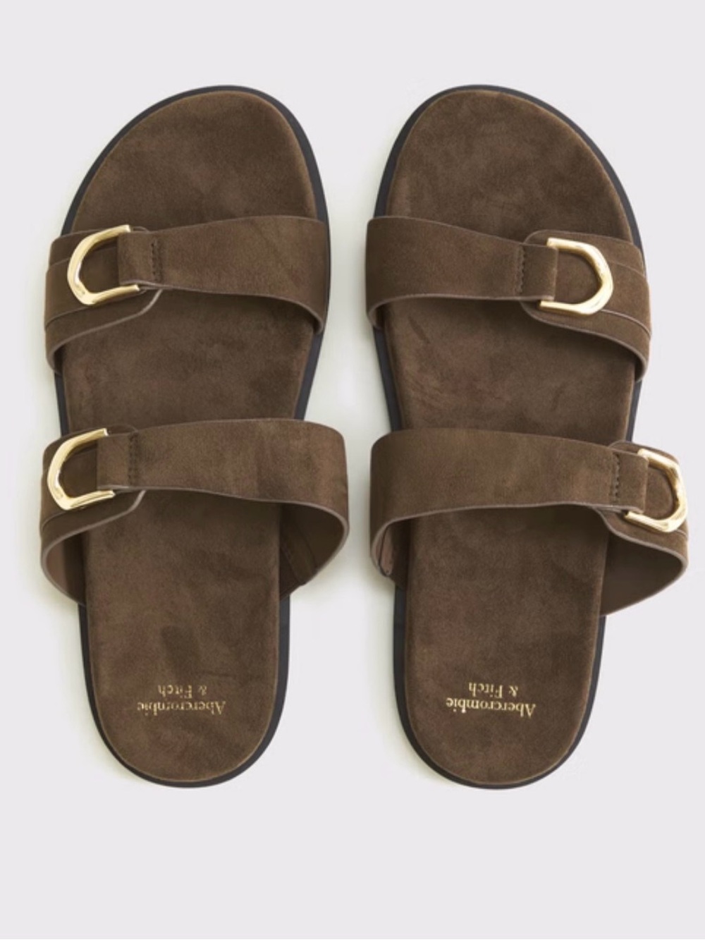 Abercrombie & Fitch Brown Suede Double Buckle Slide Sandals